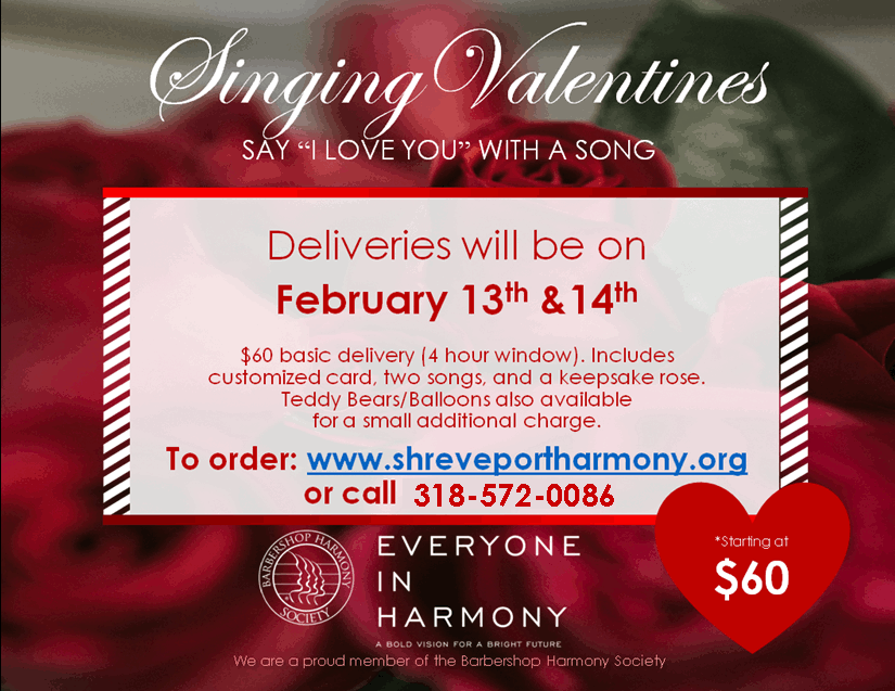 Singing Valentines “Say ‘I Love You' with a Song” flyer image.